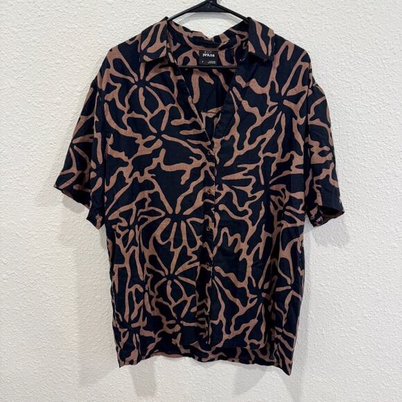 PrAna Small The Bahamas Top Black Boogie Bloom Print Swim Cover-Up Button Down - Picture 3 of 6